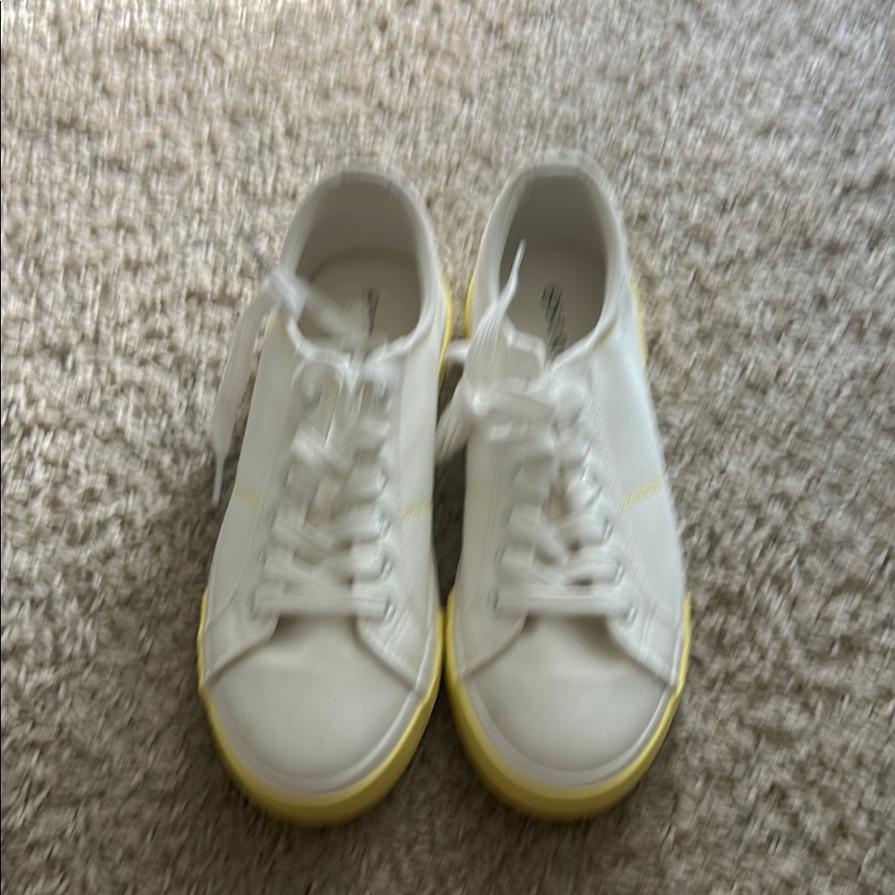 Canvas White and Yellow Sneakers
